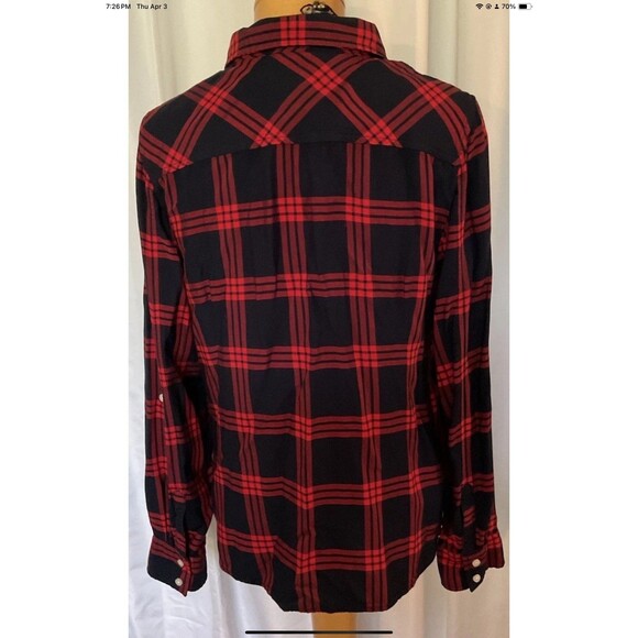 Tommy Hilfiger Womens Button Up Shirt Size Large Red Blue Plaid Roll Tab Sleeve - Picture 2 of 6